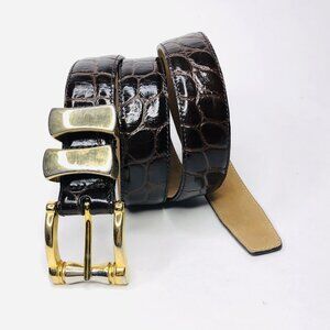 Vintage WCM NY CROC Embossed ITALIAN Calfskin Leather Belt Sz L Brown USA 30-34"